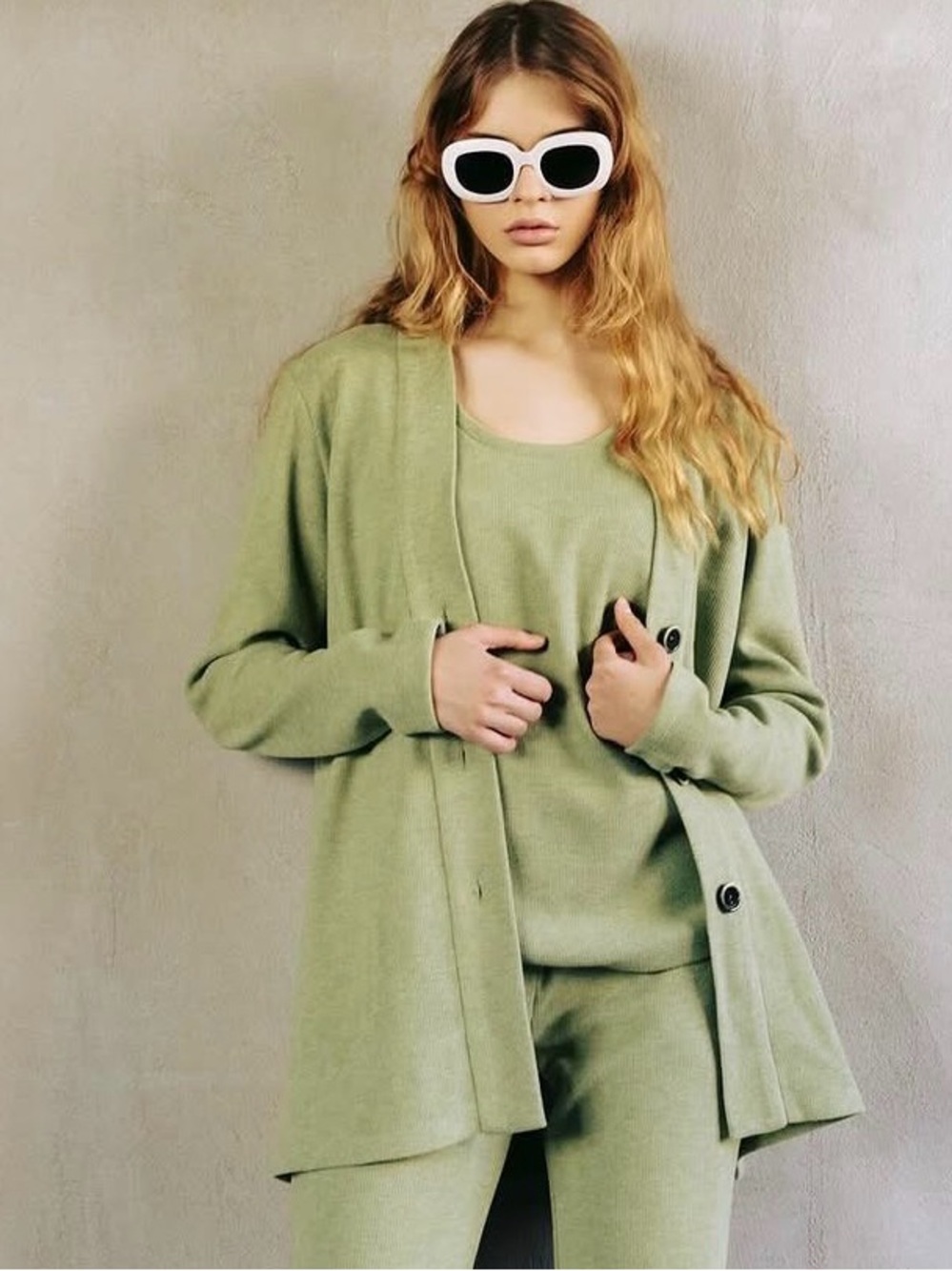 Julia Allert Green Cardigan Sweater Tank Set